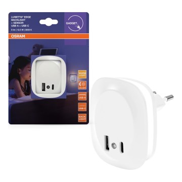Osram - LED Nočné svietidlo do zásuvky so senzorom a USB LUNETTA LED/12,5W/230V biela