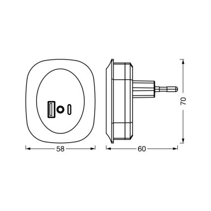 Osram - LED Nočné svietidlo do zásuvky so senzorom a USB LUNETTA LED/12,5W/230V biela