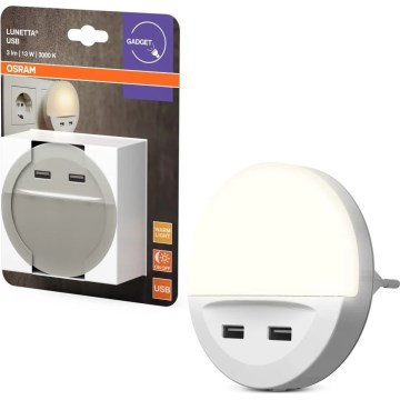 Osram - LED Nočné svietidlo do zásuvky so senzorom LUNETTA 2xUSB LED/13W/230V