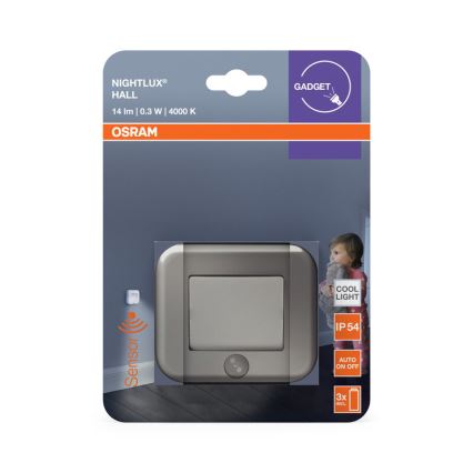 Osram - LED orientačné svietidlo so senzorom NIGHTLUX LED/0,3W/3xAAA IP54 strieborné