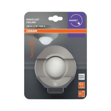 Osram - LED orientačné svietidlo NIGHTLUX so senzorom LED/2W/3xAA, strieborné