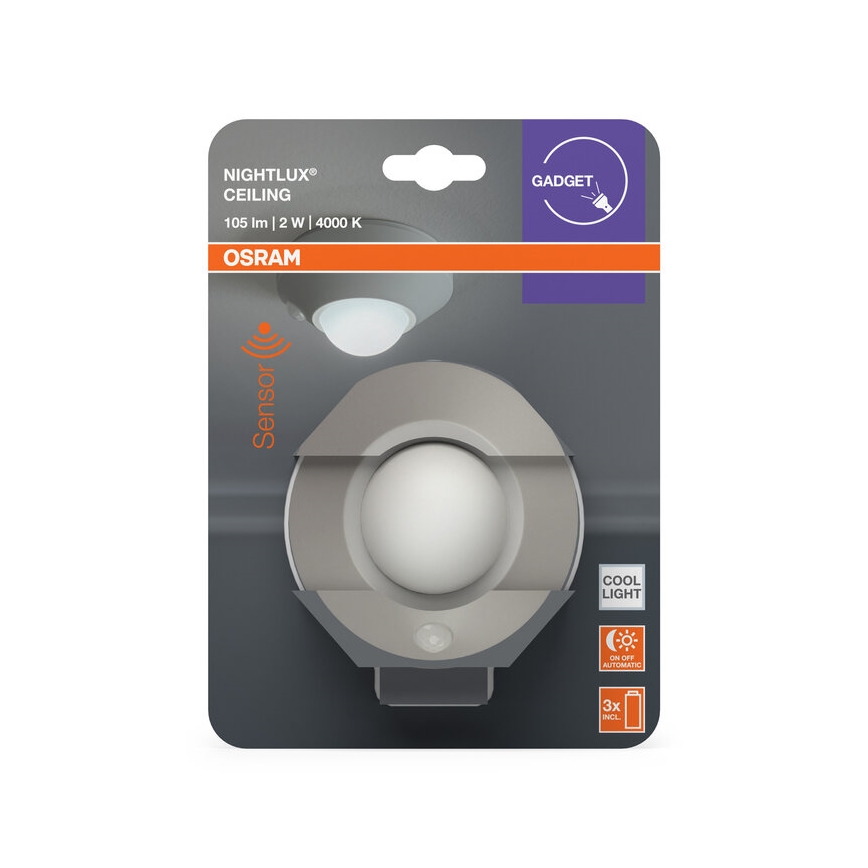 Osram - LED orientačné svietidlo NIGHTLUX so senzorom LED/2W/3xAA, strieborné