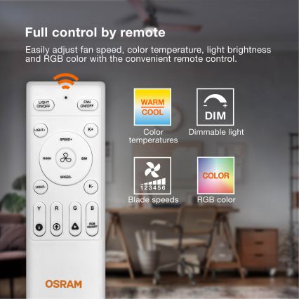 Osram - stmievateľné LED stropné svietidlo s ventilátorom MURLAN LED/26W/230V 3000-6500K + diaľkové ovládanie