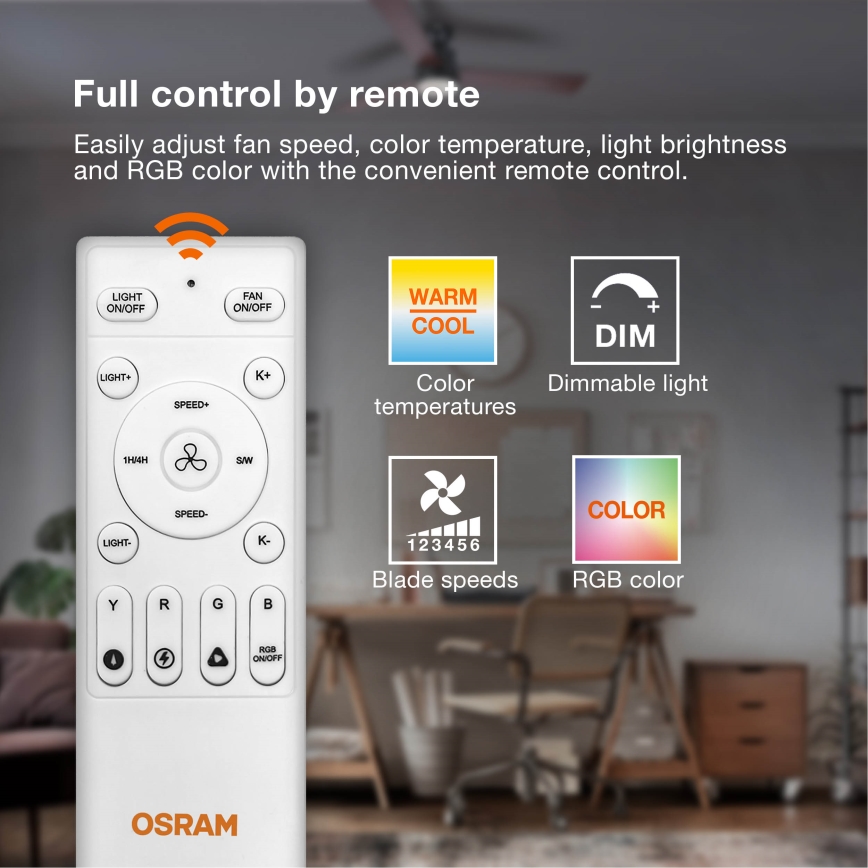 Osram - stmievateľné LED stropné svietidlo s ventilátorom MURLAN LED/26W/230V 3000-6500K + diaľkové ovládanie