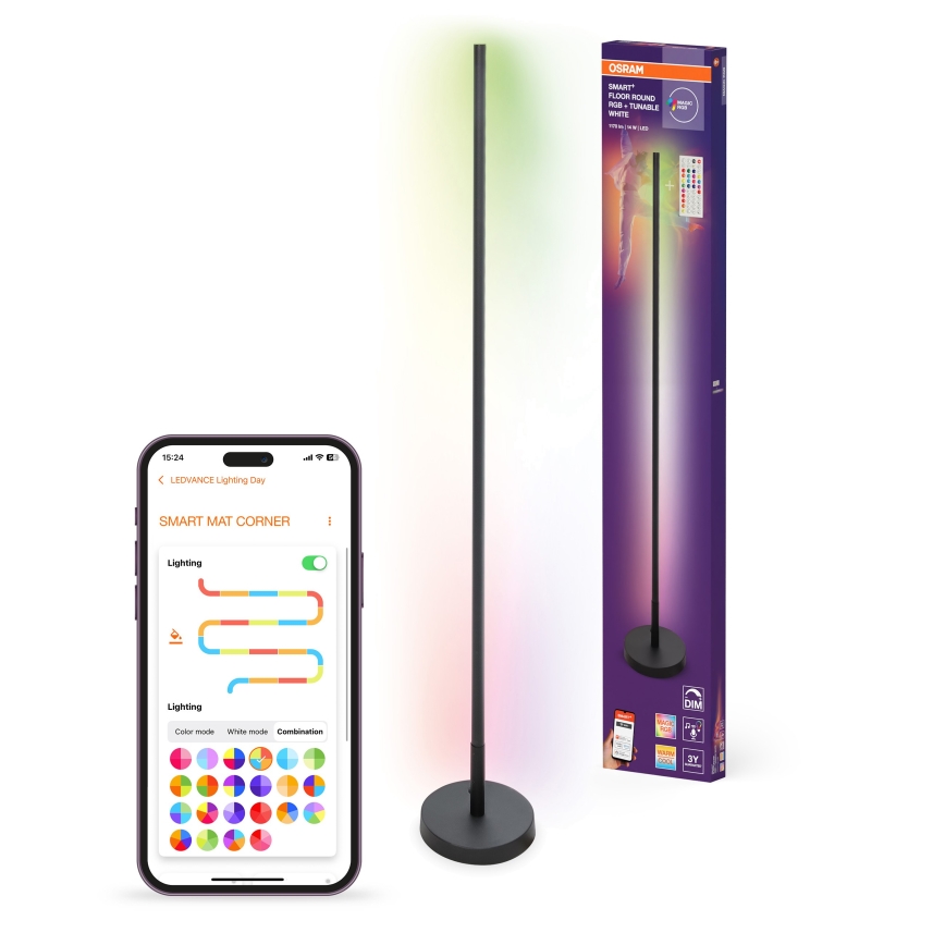Osram - LED RGBW Stmievateľná stojacia lampa SMART+ FLOOR LED/14W/230V 2700-6500K Wi-Fi čierna + diaľkové ovládanie