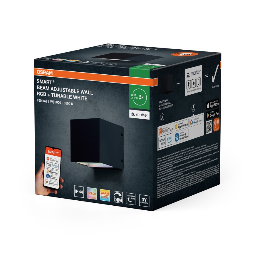 Osram - LED RGBW Stmievateľné vonkajšie nástenné svietidlo SMART+ BEAM LED/8W/230V 3000-6500K IP44 Wi-Fi