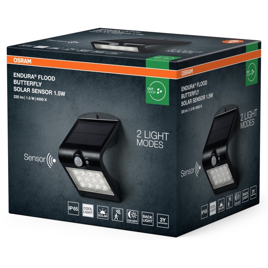 Osram - LED Solárne nástenné svietidlo so senzorom pohybu a súmraku BUTTERFLY LED/1,5W/3,7V 1200 mAh IP65