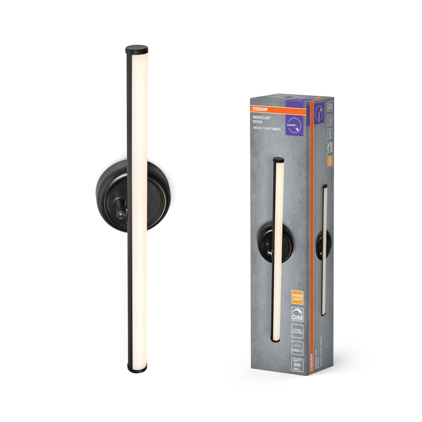 Osram - LED stmievateľné nabíjateľné dotykové nástenné svietidlo NIGHTLUX LED/1,8W/5V čierna
