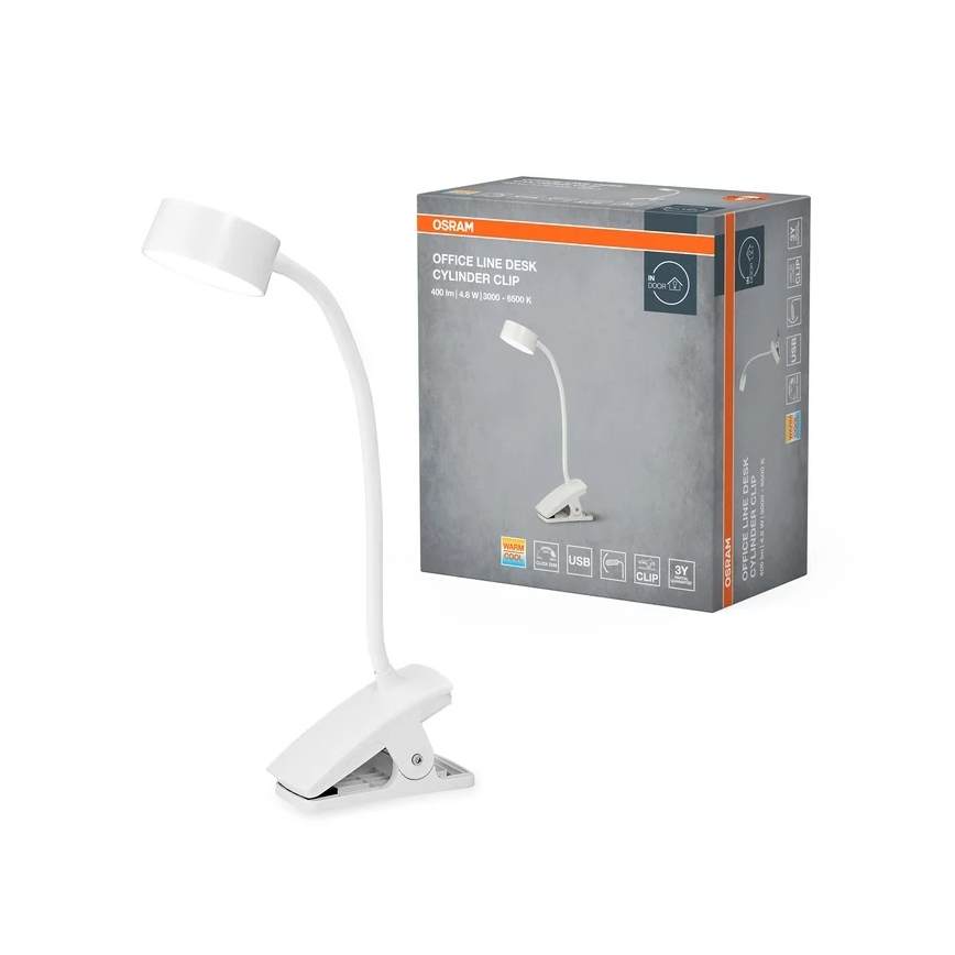 Osram - LED stlmiteľná stolná lampa so svorkou OFFICE LINE LED/4,8W/230V 3000/4000/6500K biela