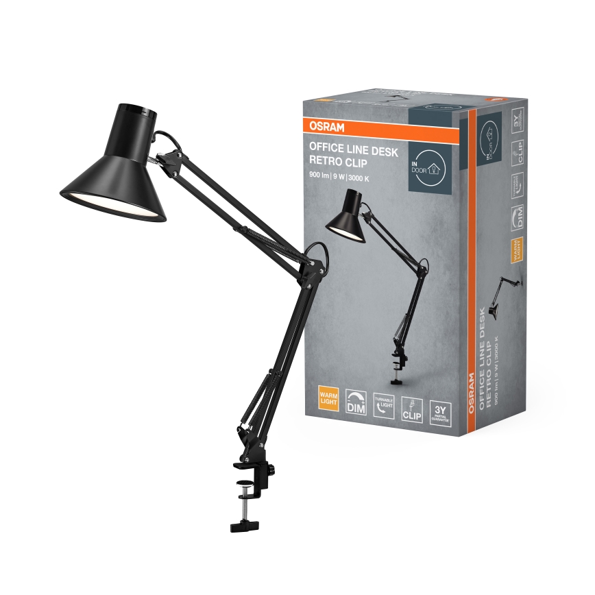 Osram - Stlmiteľná LED stolná lampa s klipom OFFICE LINE LED/9W/230V 3000K čierna