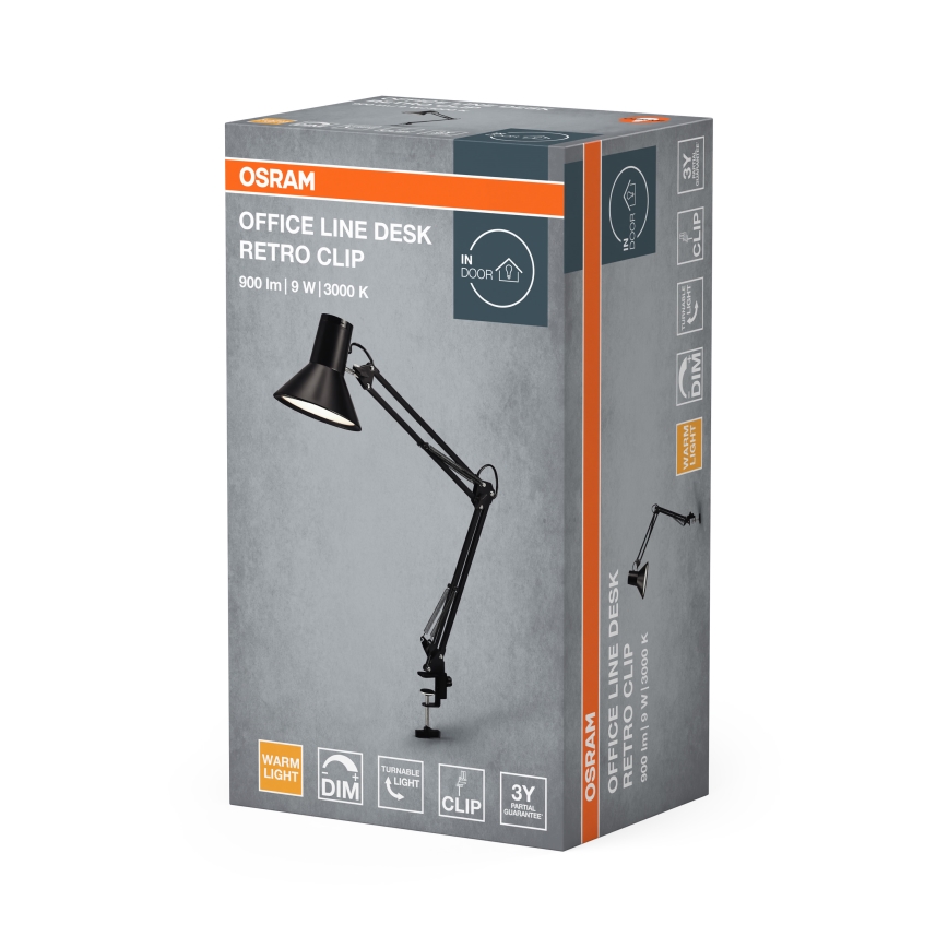 Osram - Stlmiteľná LED stolná lampa s klipom OFFICE LINE LED/9W/230V 3000K čierna