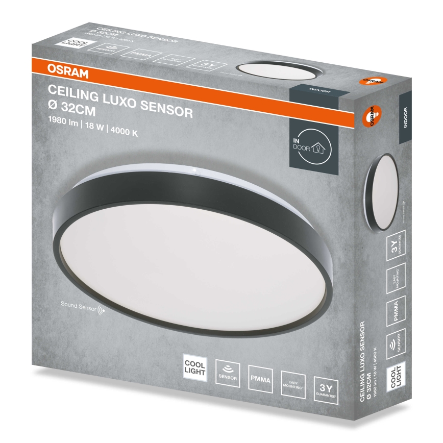 Osram - LED stropné svietidlo so súmrakovým senzorom CEILING LUXO LED/18W/230V, priemer 32 cm, čierne