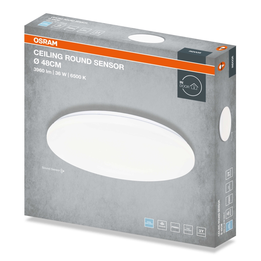 Osram - LED stropné svietidlo so senzorom súmraku CEILING ROUND LED/36W/230V 6500K pr. 48 cm biela