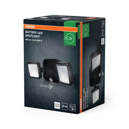 Osram - LED vonkajší nástenný reflektor so senzorom BATTERY 2xLED/5W/4xD IP54