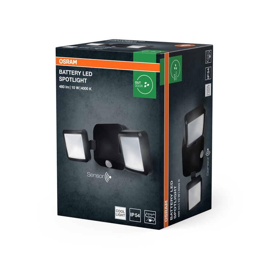 Osram - LED vonkajší nástenný reflektor so senzorom BATTERY 2xLED/5W/4xD IP54