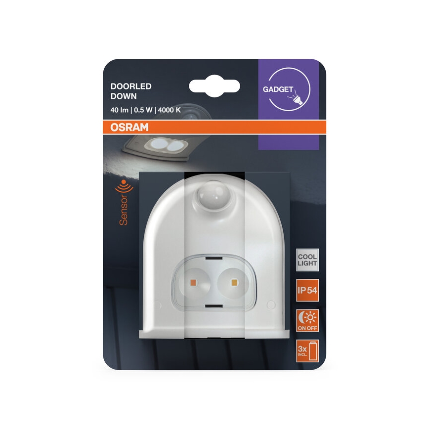 Osram - LED vonkajšie nástenné svietidlo so senzorom DOORLED LED/0,5W/3xAA IP54 biela