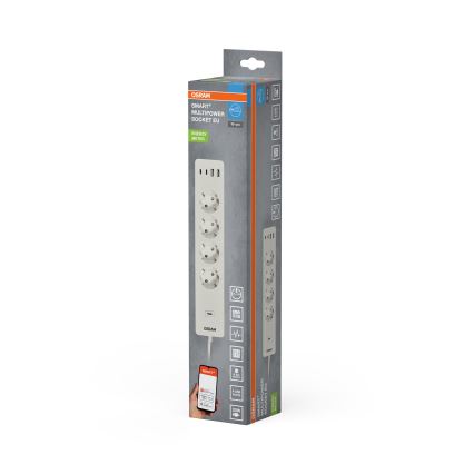 Osram - Predlžovací kábel SMART+ 4Z typ F + 2xUSB-A + 2xUSB-C Wi-Fi