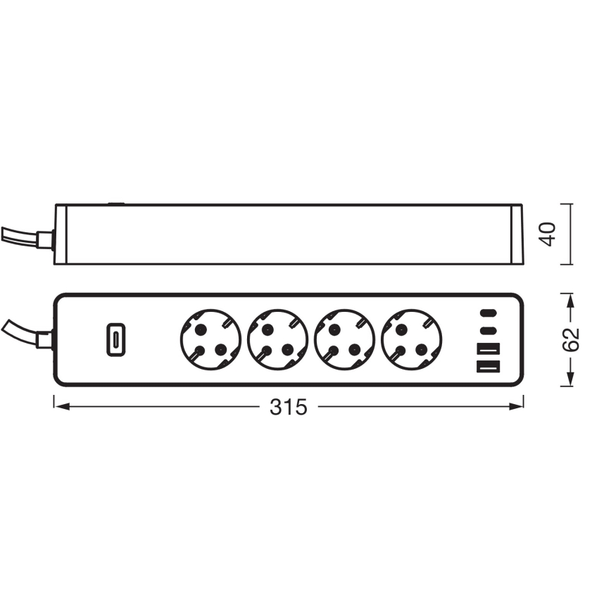 Osram - Predlžovací kábel SMART+ 4Z typ F + 2xUSB-A + 2xUSB-C Wi-Fi