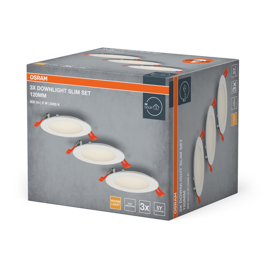 Osram - SADA 3x zapustené bodové LED svietidlo SPOT 8W/230V 3000K pr. 12 cm biela