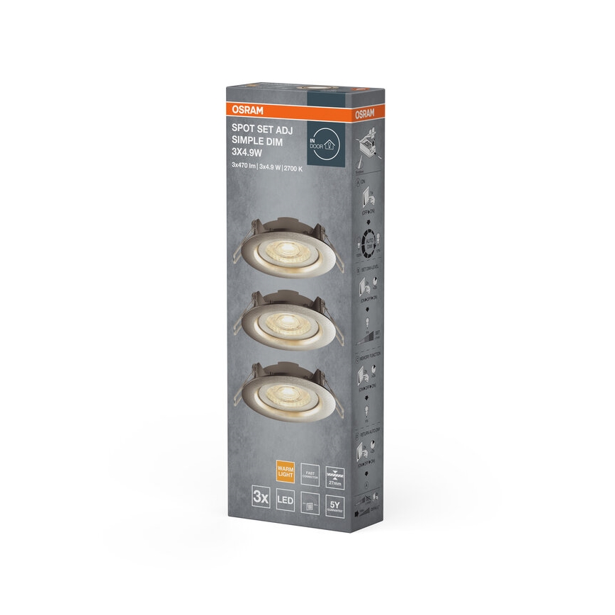 Osram - SADA 3x LED stmievateľné podhľadové svietidlo LED/4,9W/230V