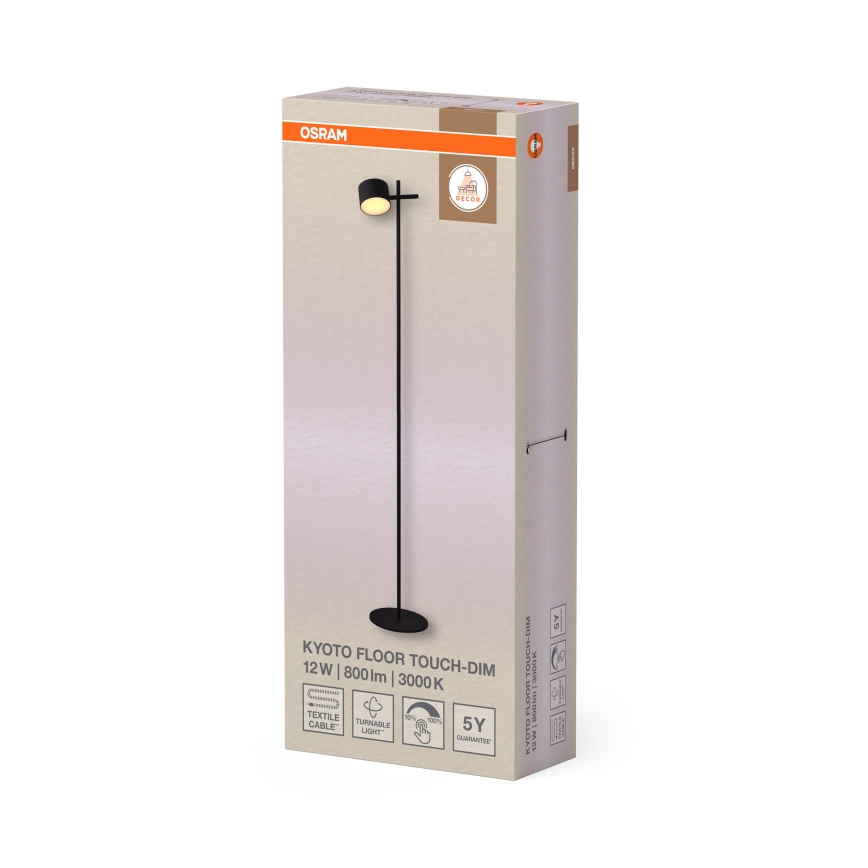 Osram - LED Stmievaná dotyková stojacia lampa DECOR KYOTO LED/12W/230V CRI 90 čierna