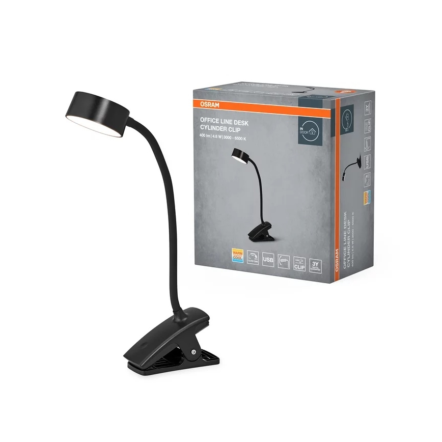 Osram - Stmieiteľná LED stolová lampa s klipom OFFICE LINE LED/4,8W/230V 3000/4000/6500K čierna