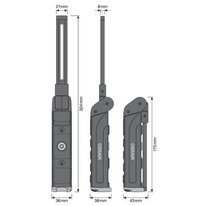 Osram - stmievateľná nabíjateľná LED baterka LEDINSPECT WIRE-FREE SLIM 600 LED/5W/3,7V IP54 2600 mAh