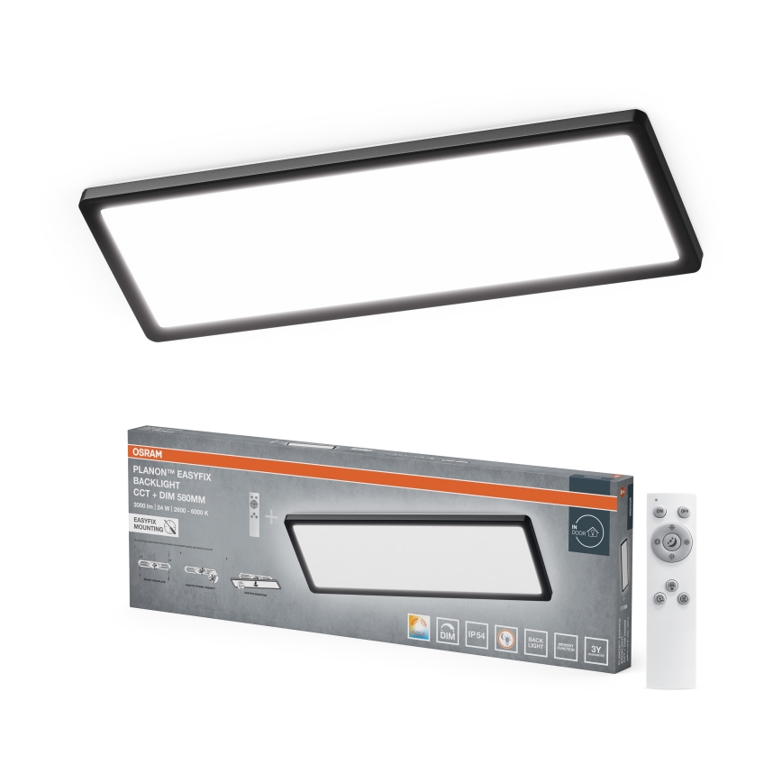 Osram - LED stmievateľné kúpeľňové stropné svietidlo PLANON EASYFIX LED/24W/230V 2600-6000K 20x58 cm IP54 čierna + diaľkové ovládanie