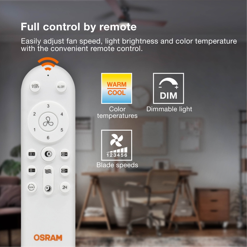 Osram - Stmievateľné stropné LED svietidlo s ventilátorom LEVECHE LED/36W/230V 3000/4000/6500K + diaľkové ovládanie