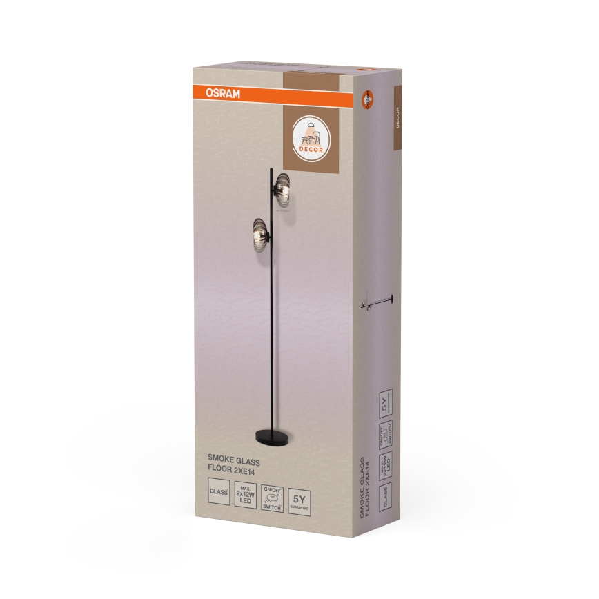 Osram - Stojacia lampa DECOR SMOKE 2xE14/12W/230V čierna/dymovo šedá