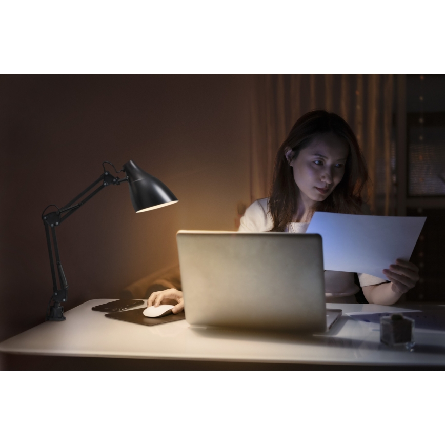 Osram - Stolová lampa so svorkou DESK LINE 1xE27/11W/230V čierna