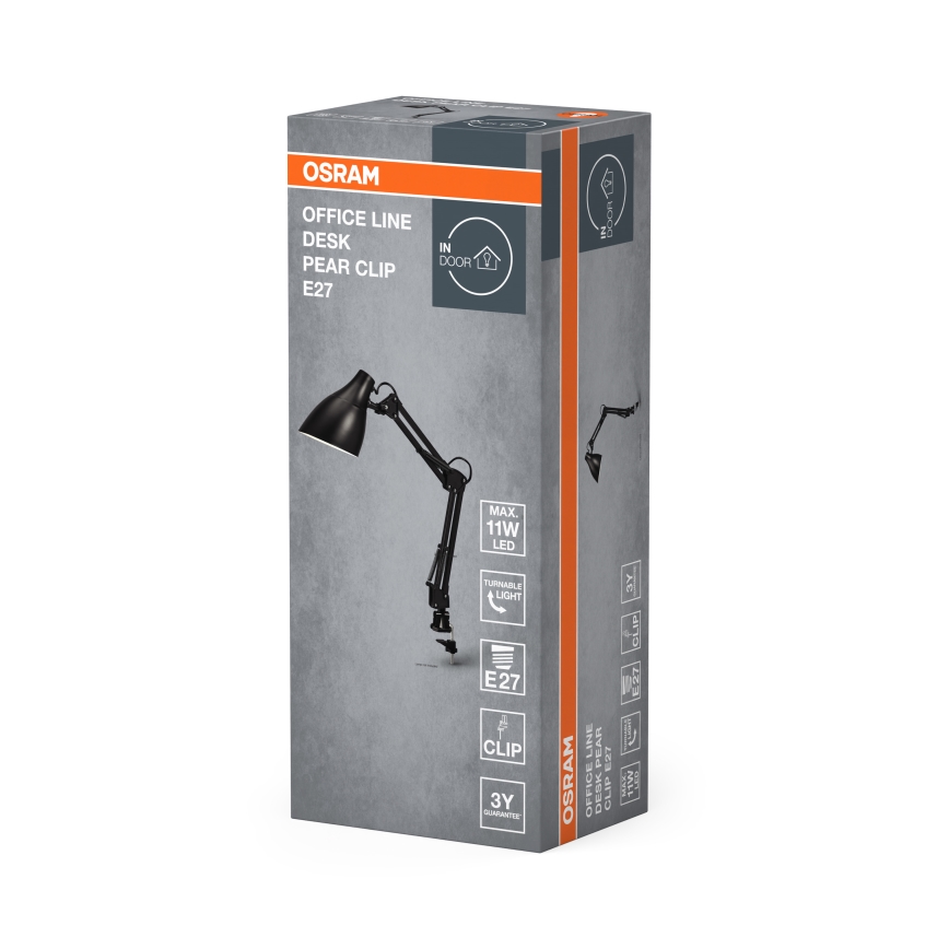 Osram - Stolová lampa so svorkou DESK LINE 1xE27/11W/230V čierna