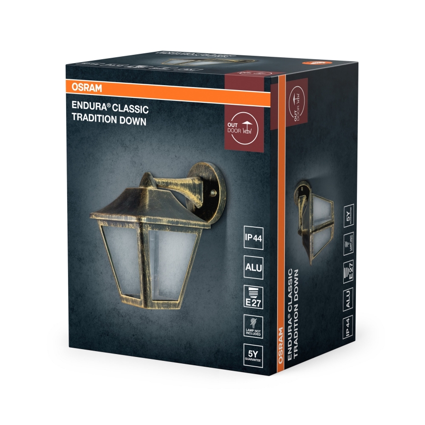 Osram - Vonkajšie nástenné svietidlo TRADITION DOWN 1xE27/60W/230V IP44 patina/zlatá