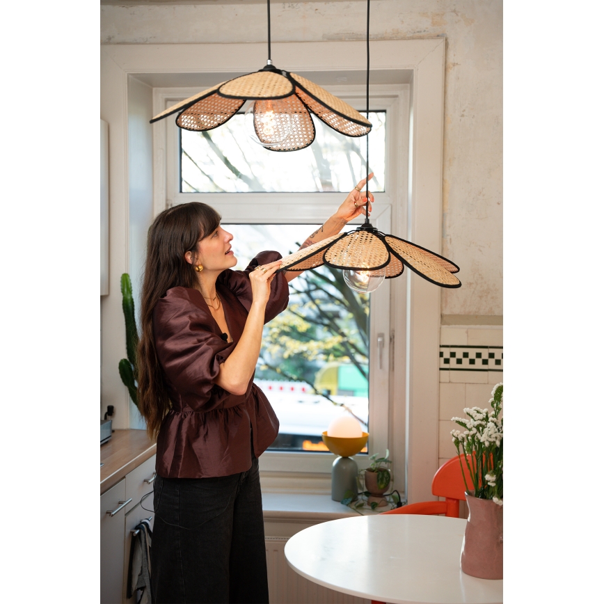 Osram - Závesný luster na lane DECOR RATTAN 1xE27/15W/230V pr. 58 cm béžová/čierna