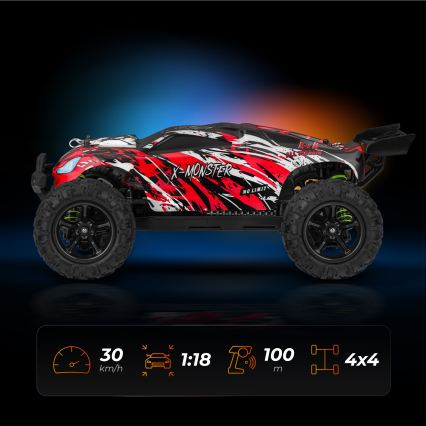 Overmax - RC auto na diaľkové ovládanie 2v1 X-MONSTER 3.5 1700 mAh čierna/červená/zelená