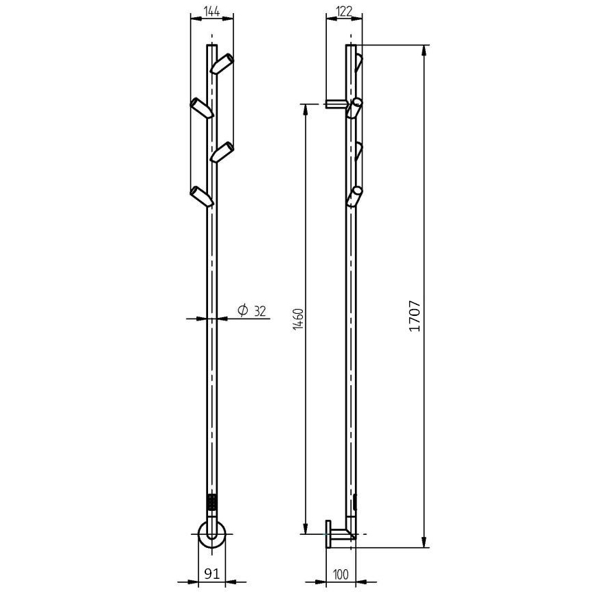 P.M.H. LS1B - Elektrický sušiak na uteráky LISA, 24 W/230 V, 170 cm, IP44, čierny