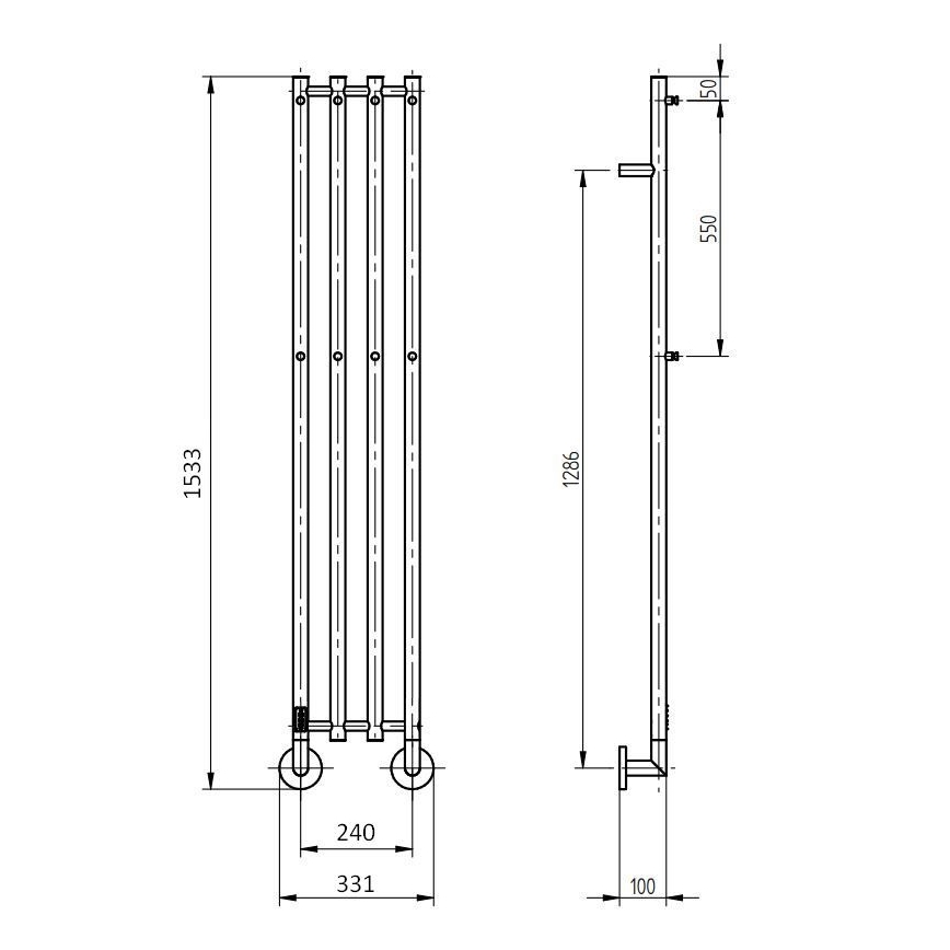 P.M.H. MO1SS-LK - Elektrický sušiak na uteráky MONA 93W/230V 153,3 cm IP44 leštená nerezová oceľ