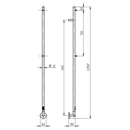 P.M.H. OL1B - Elektrický sušiak na uteráky OLE 24W/230V 170 cm IP44 čierny