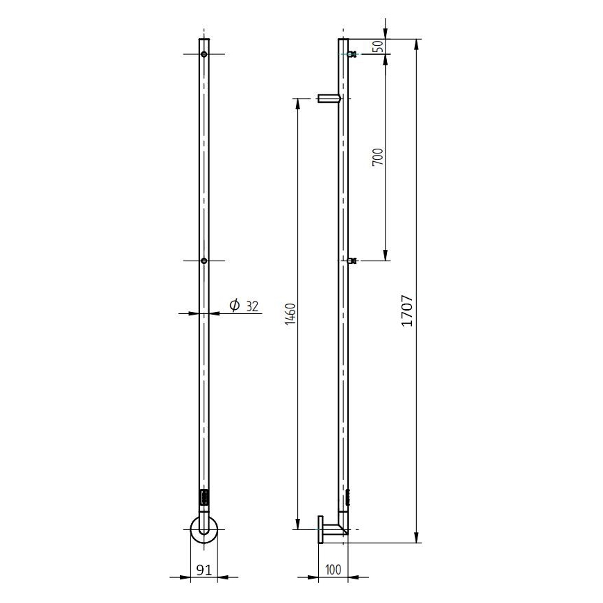 P.M.H. OL1SS - Elektrický sušiak na uteráky OLE 24W/230V 170 cm IP44 leštená nerezová oceľ