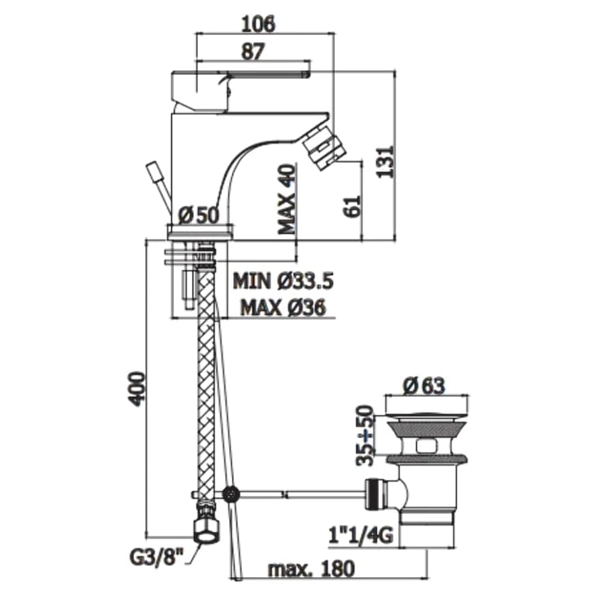Paffoni - Bidetová batéria s výpusťou RED, lesklý chróm
