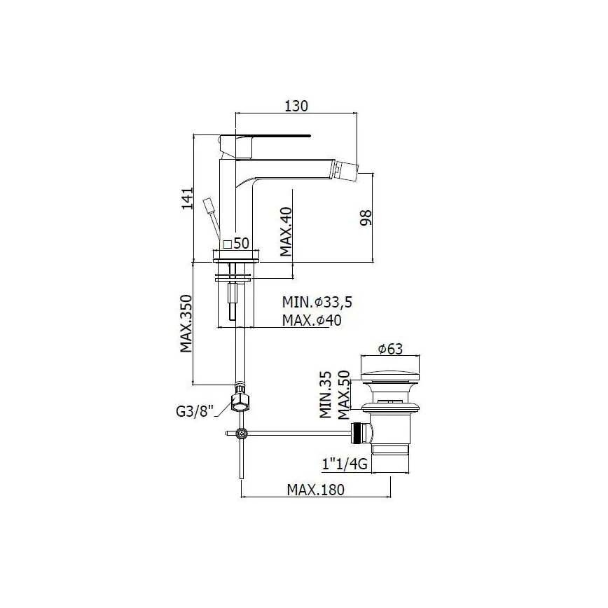 Paffoni - Bidetová batéria + výpusť TANGO nerez