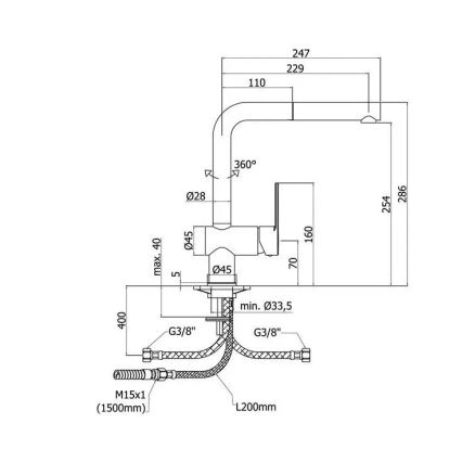 Paffoni - Drezová batéria s vysúvacou sprchou RINGO 28,6 cm