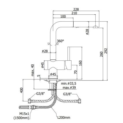 Paffoni - Drezová batéria s vysúvateľnou sprchou LIGHT 29,2 cm čierna
