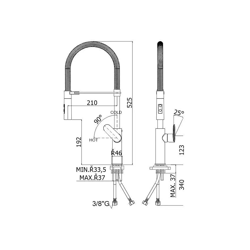 Paffoni - Drezová batéria s vysúvateľnou sprškou CANDY 52,5 cm čierna