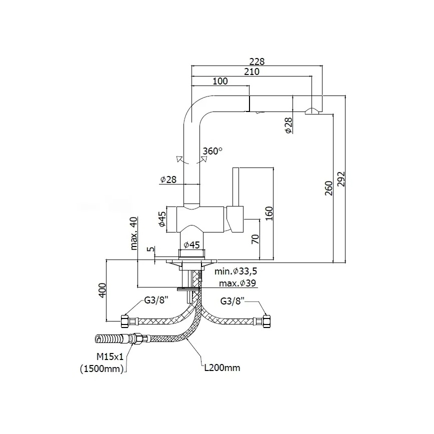 Paffoni - Drezová batéria s výsuvnou sprškou LIGHT 29,2 cm lesklý chróm