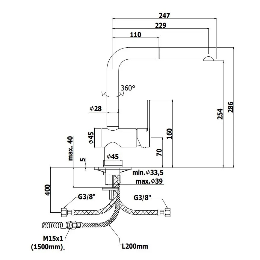 Paffoni - Kuchynská batéria RINGO s vysúvacou sprškou, čierna