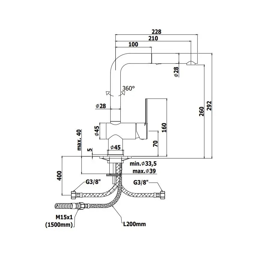 Paffoni - Kuchynská batéria s výsuvnou sprškou RINGO 29,2 cm čierna