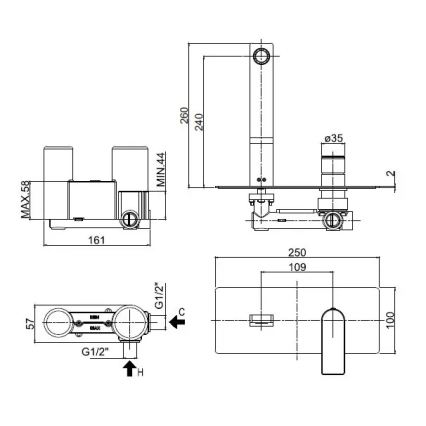 Paffoni - Umývadlová batéria na podomietkovú montáž TANGO lesklý chróm
