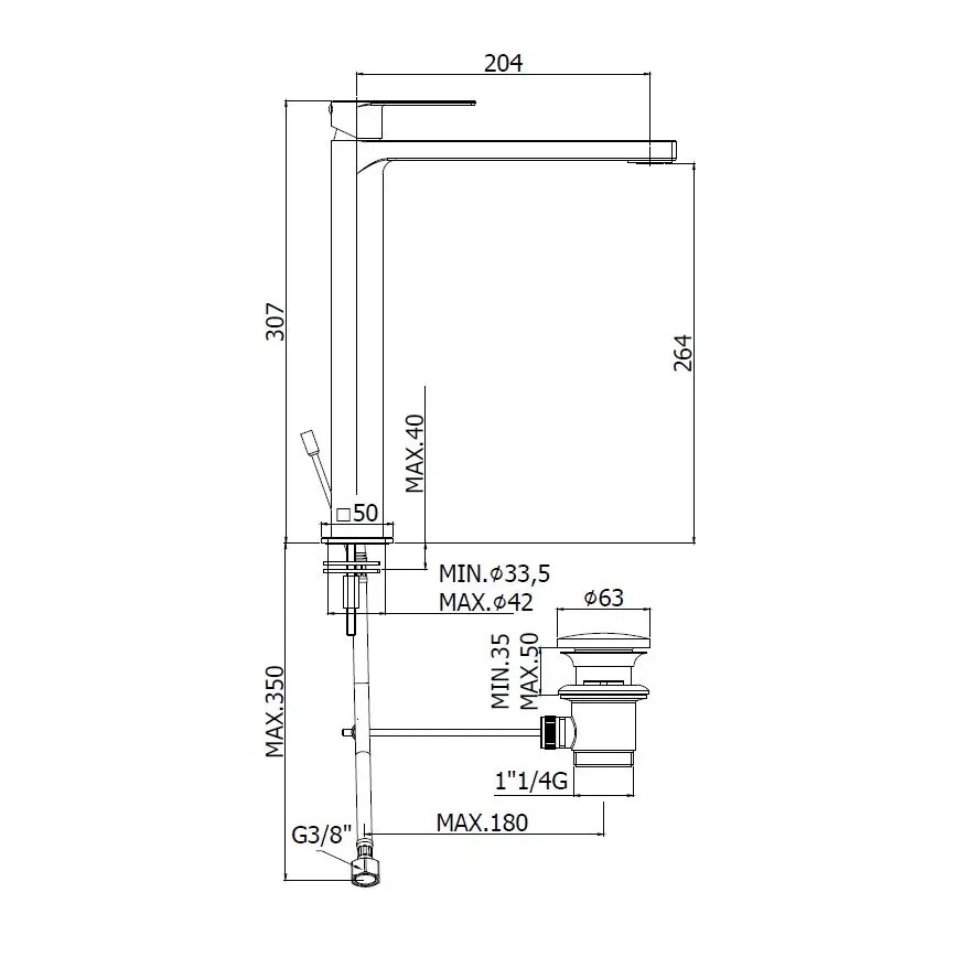Paffoni - Umývadlová batéria + odtoková súprava TANGO nerez