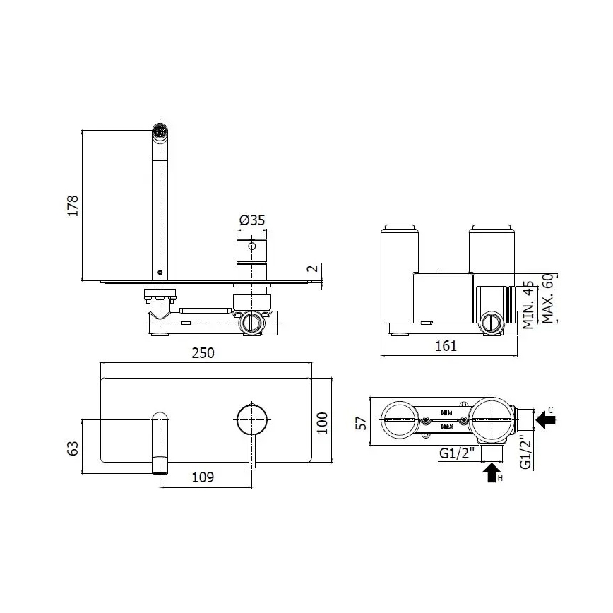 Paffoni - Umývadlová batéria pre podomietkovú inštaláciu LIGHT lesklý chróm